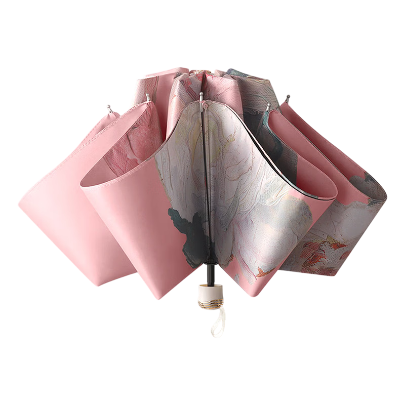 Impression City Double-Sided Floral Umbrella Sunshade Double-Layer Black Coating UV Protection Sun Umbrella Rain and Sun Dual-Use Pink Peony