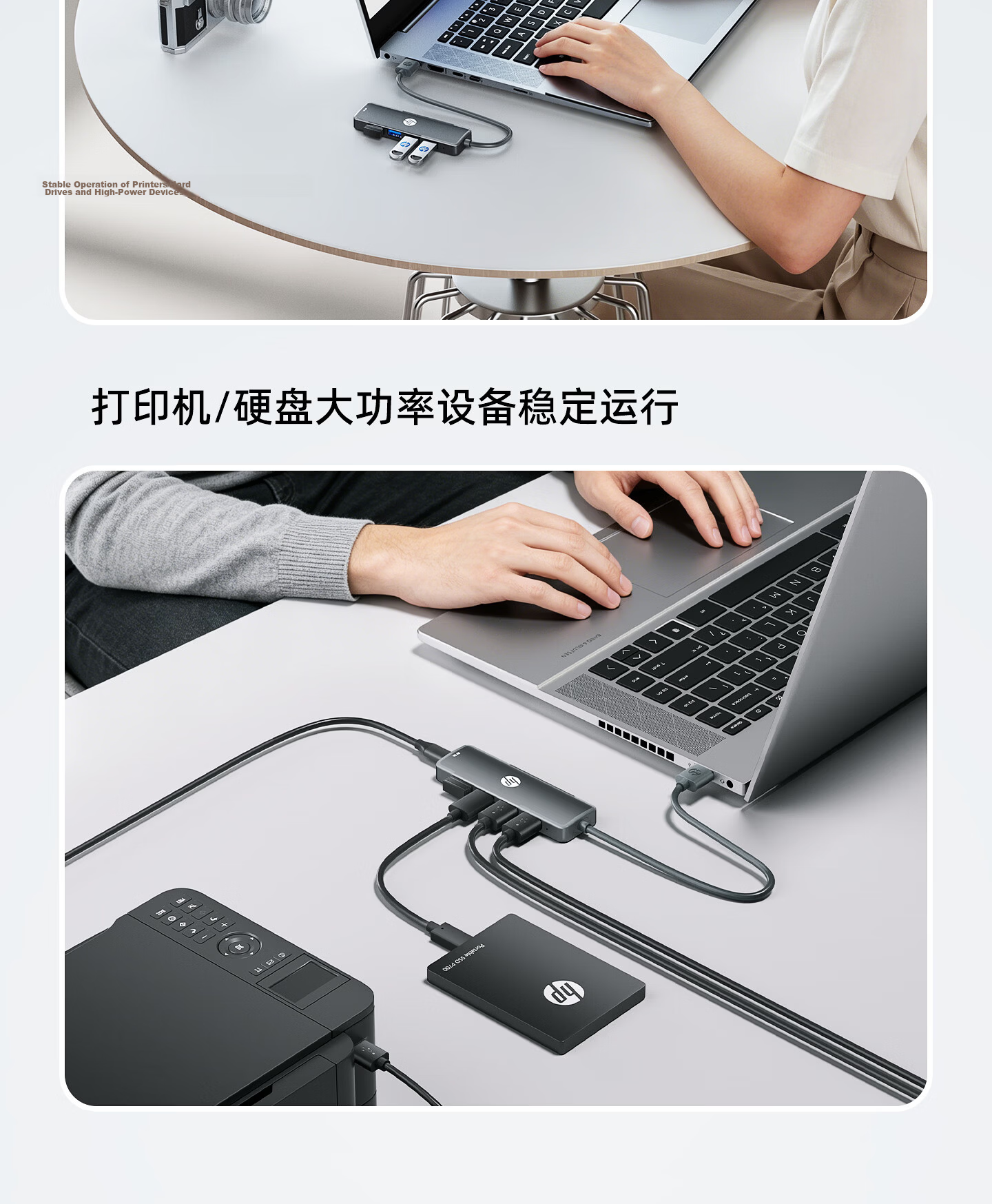 HP USB 2.0 Hub Docking Station Laptop Adapter Converter 1-to-4 Type-C Power Supply 1.5m Gray 12