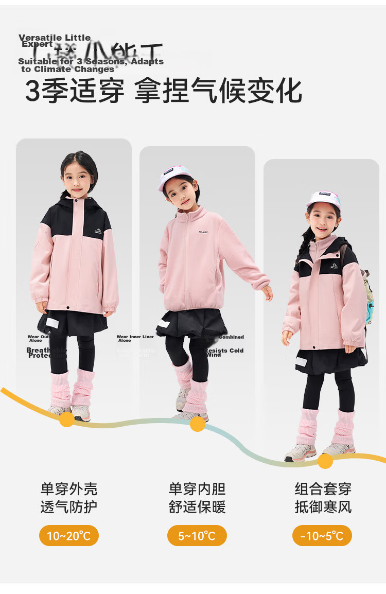 Pelliot Outdoor Kids 3-in-1 Windproof Waterproof Spring Summer Jacket Green Gray 120 10