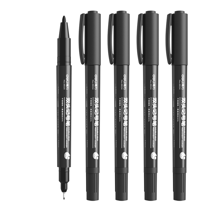 Deli Black Dual Tip 0.5mm/1.2mm Oil-Based Marker Pen Office Logistics Express Meeting Signature Marker Student Children's Art Liner Pen 12pcs/Box P06824