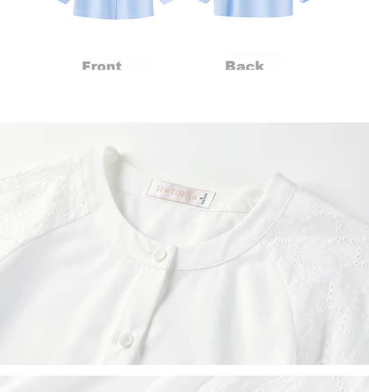Shangdu Bira Lenzing Tencel Three-Quarter Sleeve Casual Shirt Women Autumn Lantern Sleeve Patchwork Hollow Embroidery Elegant Blouse 27