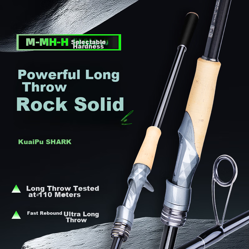 FishingFans Quick Shark Long Cast Lure Rod Universal Fresh and Saltwater Fishing Rod Bass Pike Black Pit Shore Casting Rod 2.4m Gun Handle MH
