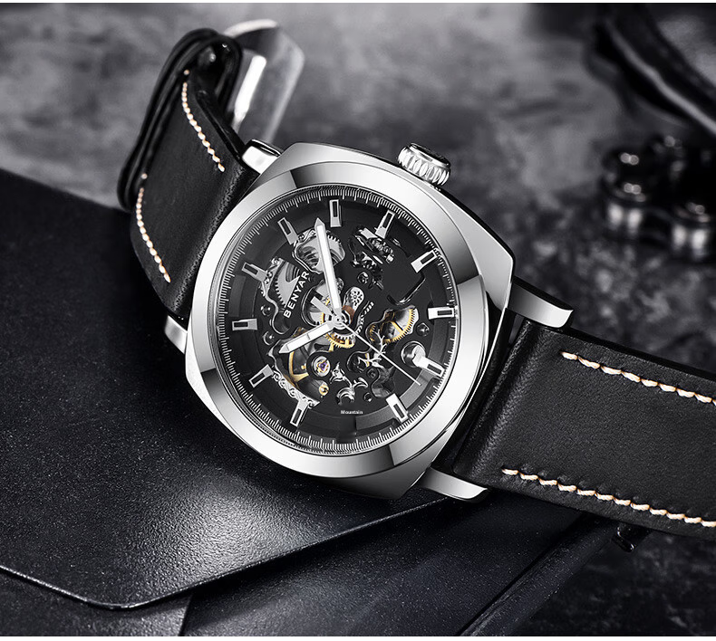 TSAR BOMBA Benyar Youth Trendy Skeleton Mechanical Watch, Student Watch for Men, Casual Sports Leather Strap, Gift for Boyfriend 21