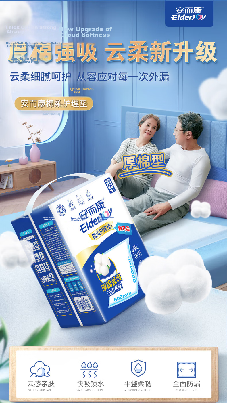 Elderjoy Cotton Soft Care Pads M80 60x60cm Urine Isolation Pads Elderly Care Pads Maternity Baby Postpartum Pads 2