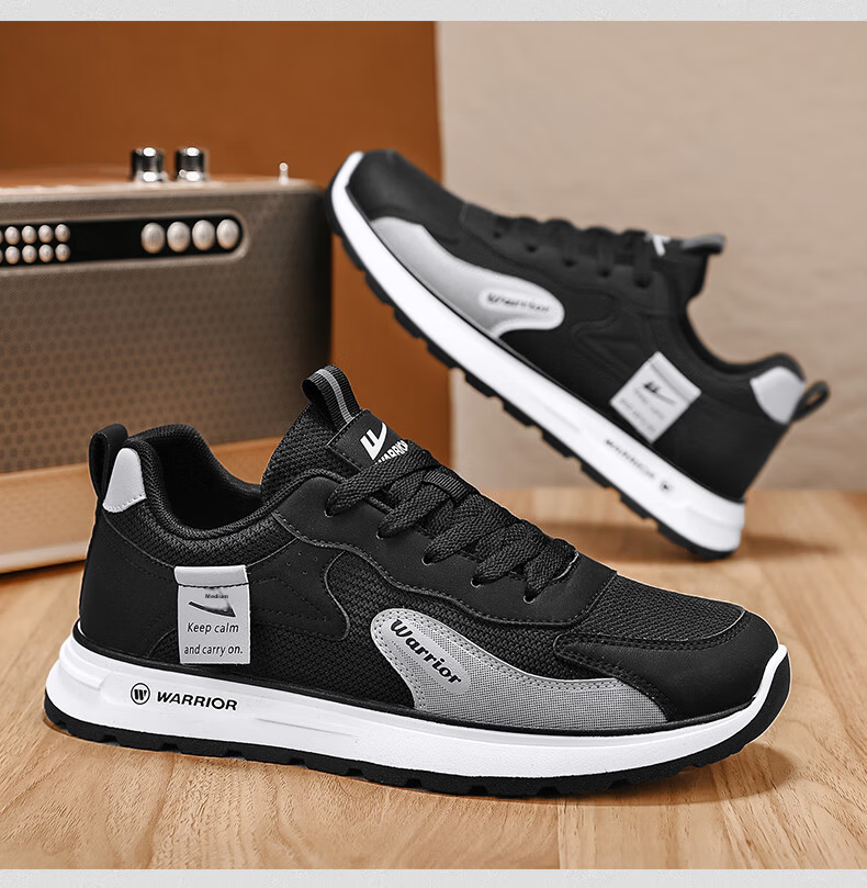 Warrior Men's Summer Breathable Sports Shoes Casual Soft Sole Running Shoes Beige Gray Blue Size 42 23