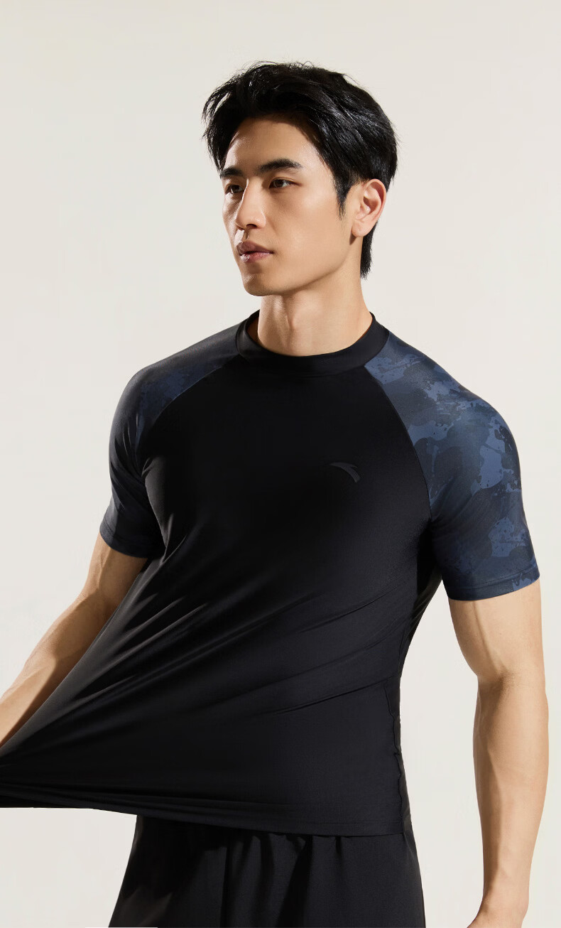 ANTA Men's Swim Shirt Sunscreen Quick-Dry Breathable Comfortable Chlorine-Resistant Black L 14