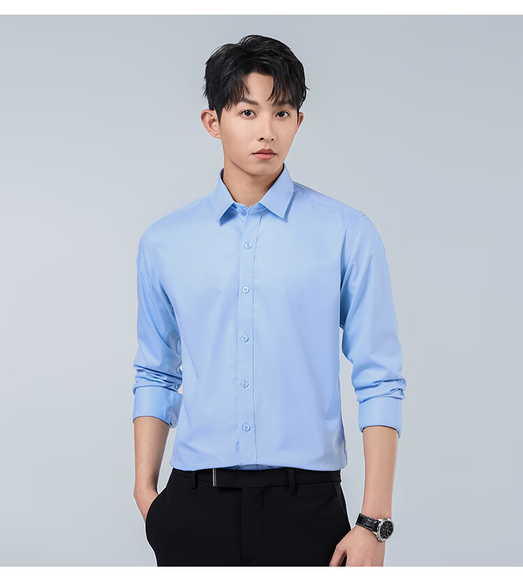ROMON Men's Short Sleeve Shirt Summer Cotton Solid Color Casual Business Dress Shirt Light Blue 3XL 20