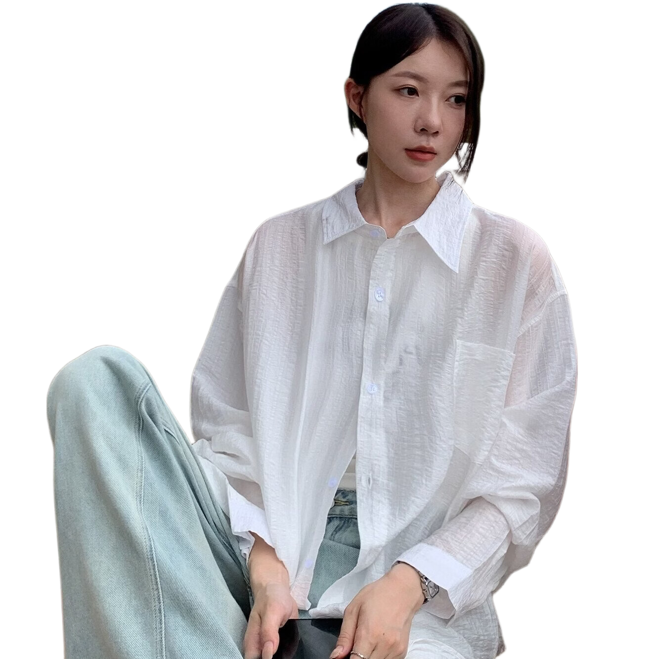 ICH MODE "Island Memory" Summer Physical Sunscreen Shirt Beach Tencel Shirt Cover Thin Jacket White S