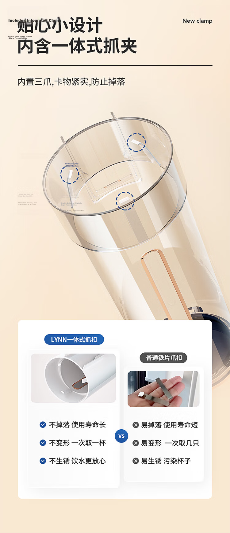 LYNN Disposable Paper Cup Holder Automatic Water Dispenser Cup Rack Plastic Cup Holder No Drilling Luxury White 4
