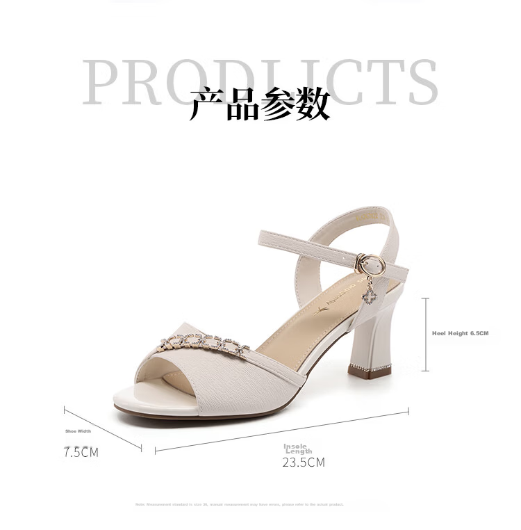 Red Dragonfly Women's Summer Sandals Thick Heel One-Strap High Heels Fashion Office Height Increasing Mom Shoes WLK267822 Beige Size 35 8