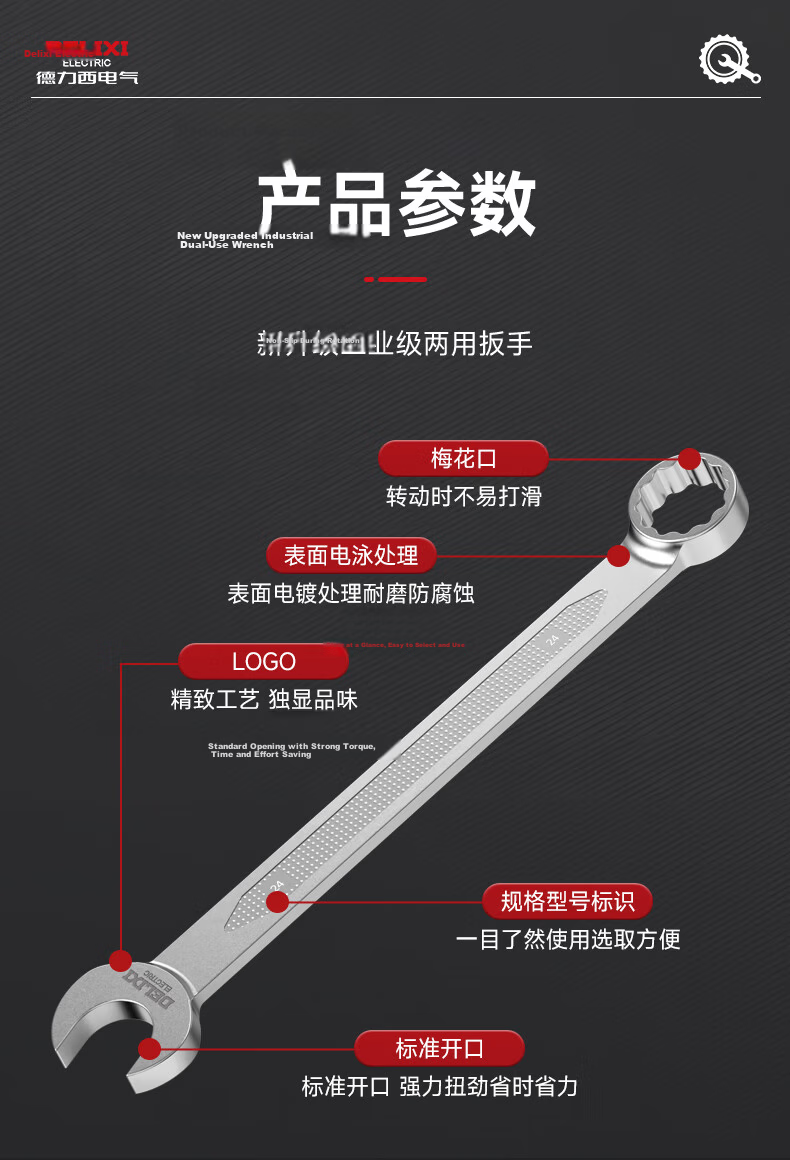 DELIXI ELECTRIC Open-End Combination Wrench Set 6-14mm 6-Piece Dual-Use Wrench Labor-Saving Quick Auto Repair Mechanical Maintenance Tool 6