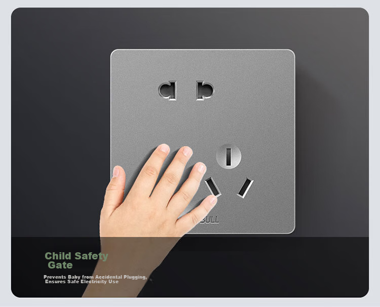 BULL Switch Socket, G12 Series, Single Switch Double Control, Five-Hole with Switch Socket, 86-Type Panel, G12E334S, Space Gray 16