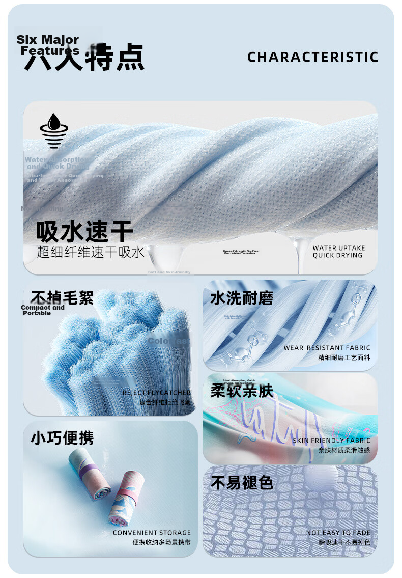 ANTA Swimming Towel Absorbent Large Size Shawl Spa Beach Sports Fitness Travel Adult Bath Towel Blue 3