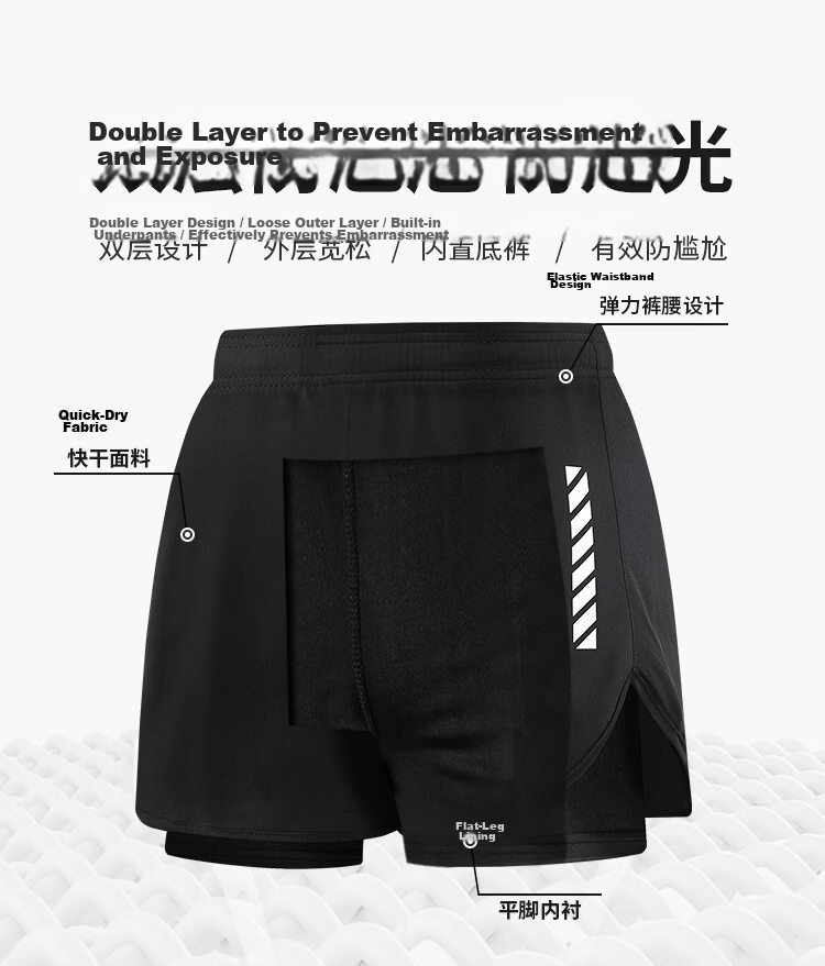 Buruit Men's Quick-Dry Swimming Set Large Size Double-Layer Swim Trunks Bathing Suit Anti-Embarrassment Square Leg Swimwear Spa 8