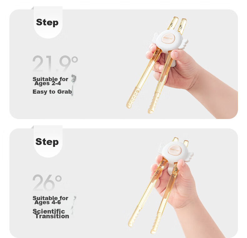 Betis Children's Training Chopsticks for Ages 1-6, Baby Learning Practice Chopsticks with Winged White Design 4