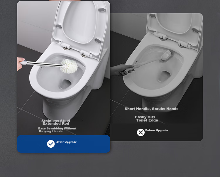 LYNN Antibacterial Toilet Brush with Extended Handle, Round Head, No Dead Angle, Smart Toilet Cleaning Kit 4