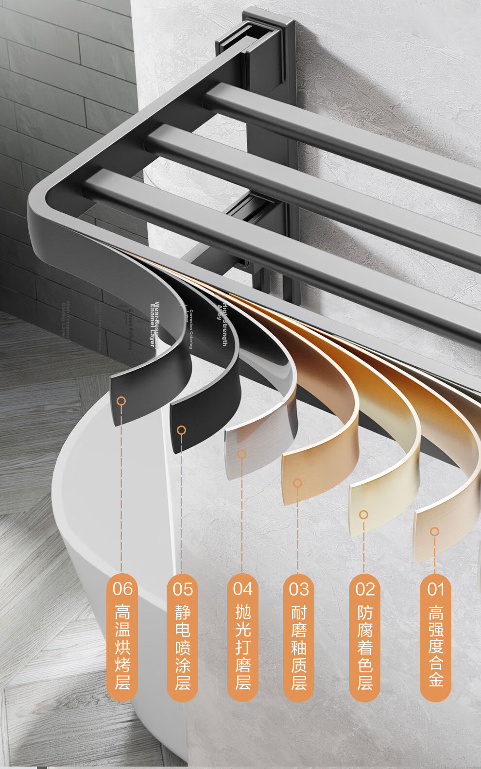MICOE Suction Cup Towel Rack Bathroom Storage Shelf Wall-Mounted Towel Bar Space Aluminum Telescopic Bath Towel Rack 1 Piece 1