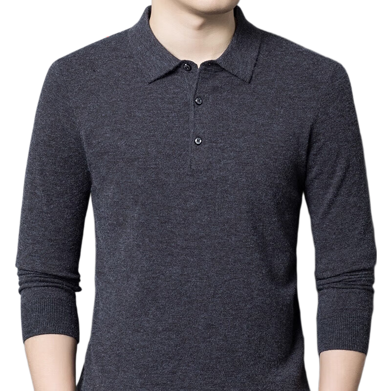 Hengyuanxiang [Contains Wool] Men's Polo Shirt, Spring And Autumn Thin Style, Middle-Aged Turn-Down Collar Knitted Base Layer Sweater for Men, Dark Gray, 3XL