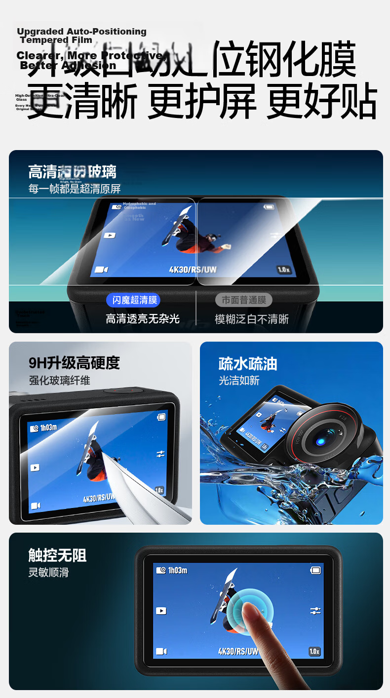 Shanmo Tempered Glass Screen Protector for DJI Action4, High-Definition Protective Film, Anti-Scratch and Anti-Bump, Compatible with Cage Version Accessories 3