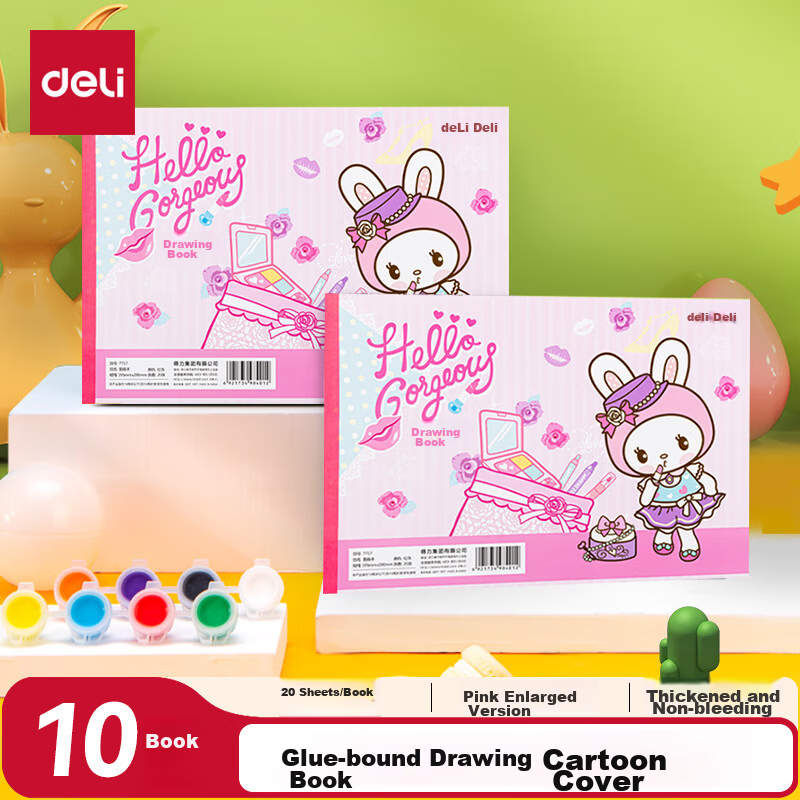 Deli 10-Pack 200-Page Blank Drawing Books Pink Kids Sketchbooks for Kindergarten and Elementary Students Markers Coloring Doodle Notebooks School Stationery