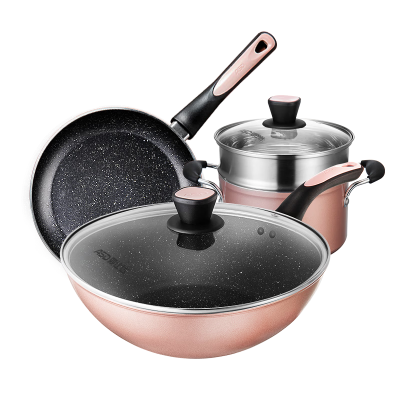 ASD Cookware Set Non-Stick Wok Frying Pan Soup Pot with Steamer Insert Gas Stove Magnetic Cookware Set PL03A9WG