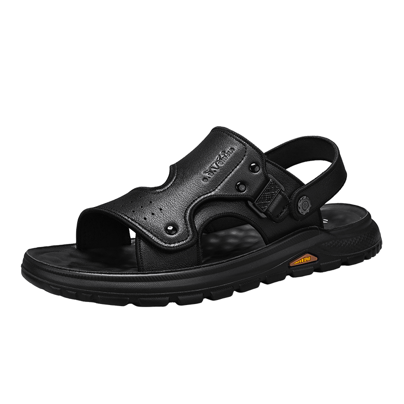 Bull Family Men's Leather Sandals Summer New Thick Sole Durable Genuine Leather Beach Shoes Breathable Versatile Two-Way Slippers