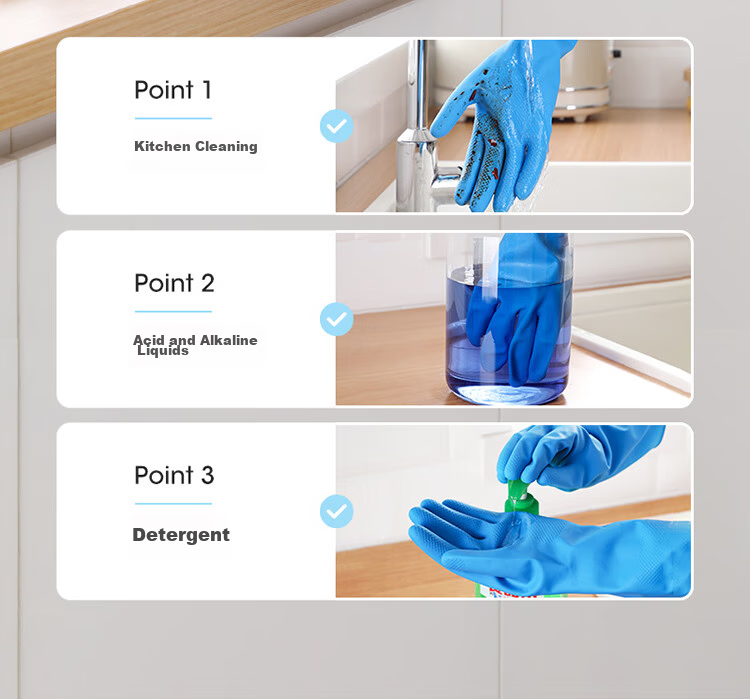 MARYYA Latex Gloves, 3 Pairs Medium Size 30cm Thick Household Kitchen Cleaning Dishwashing Rubber Gloves, Waterproof Non-Slip 7