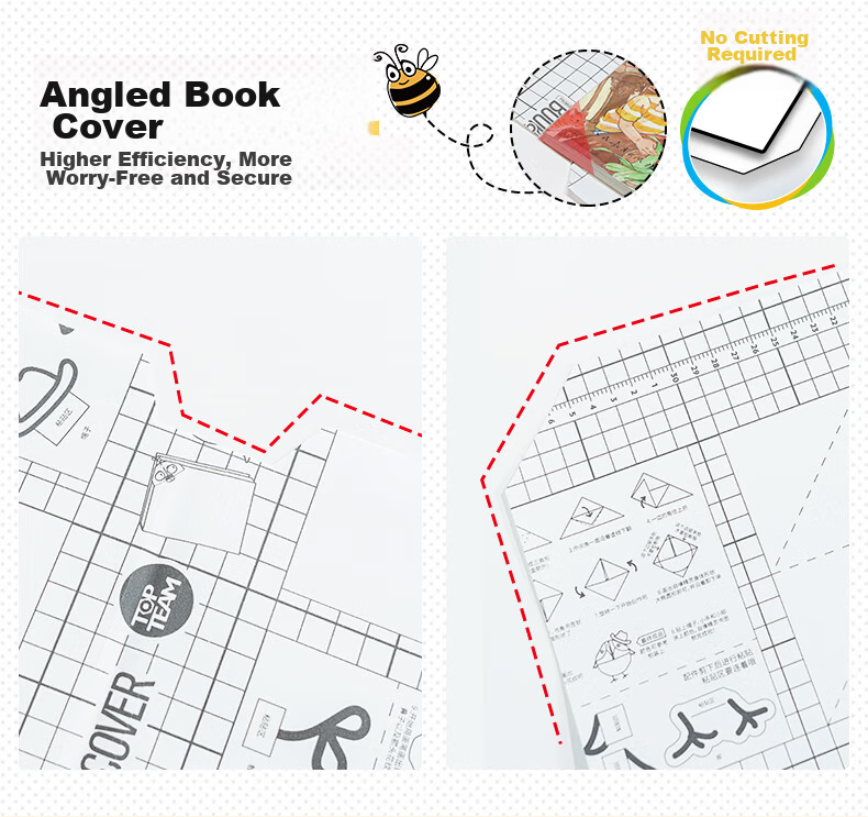 Maisikao 16K Self-Adhesive Book Cover CPP Transparent Glossy Protective Film with Diagonal Cut Corners for A4 Textbooks Primary and Secondary Students Back to School Grade 1 11139 6