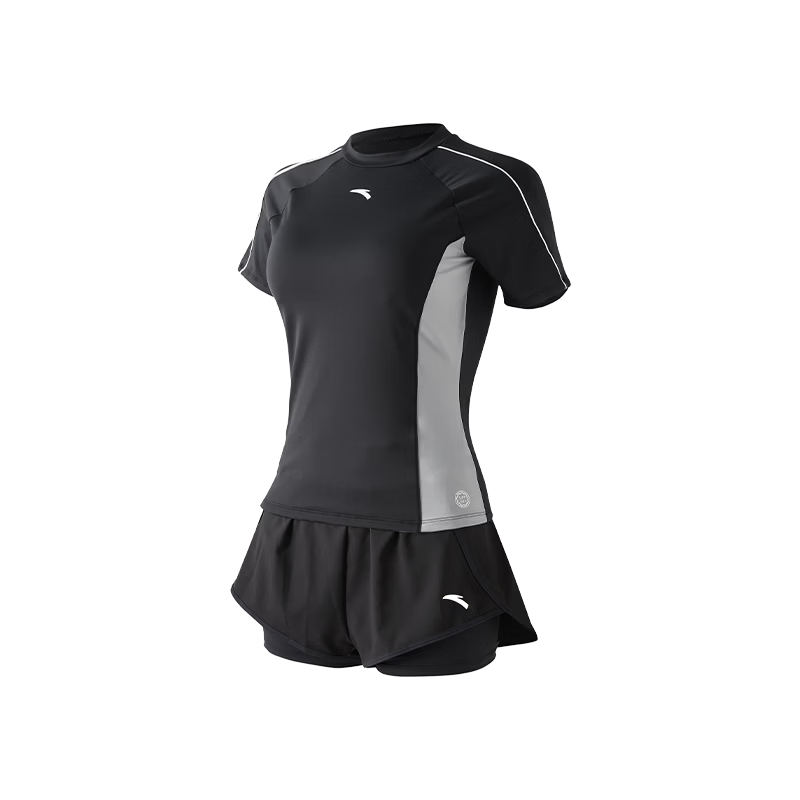 ANTA Women's Two-Piece Swimsuit Set Short Sleeve Swimwear Slimming Comfortable Black M