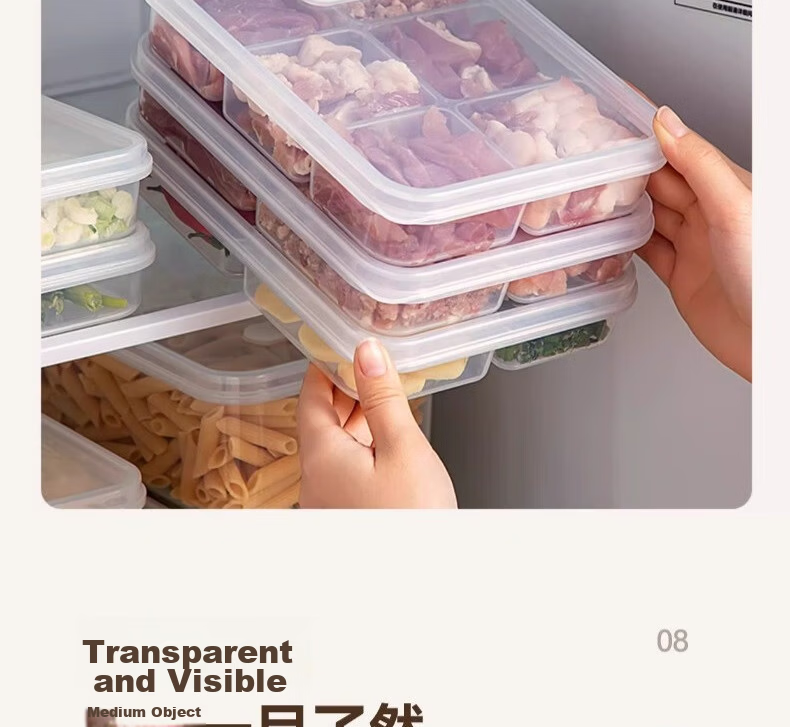 Jialifang Refrigerator Six-Compartment Storage Box Frozen Meat Container Freezer Fresh-Keeping Food Divider Organizer Food Grade 14