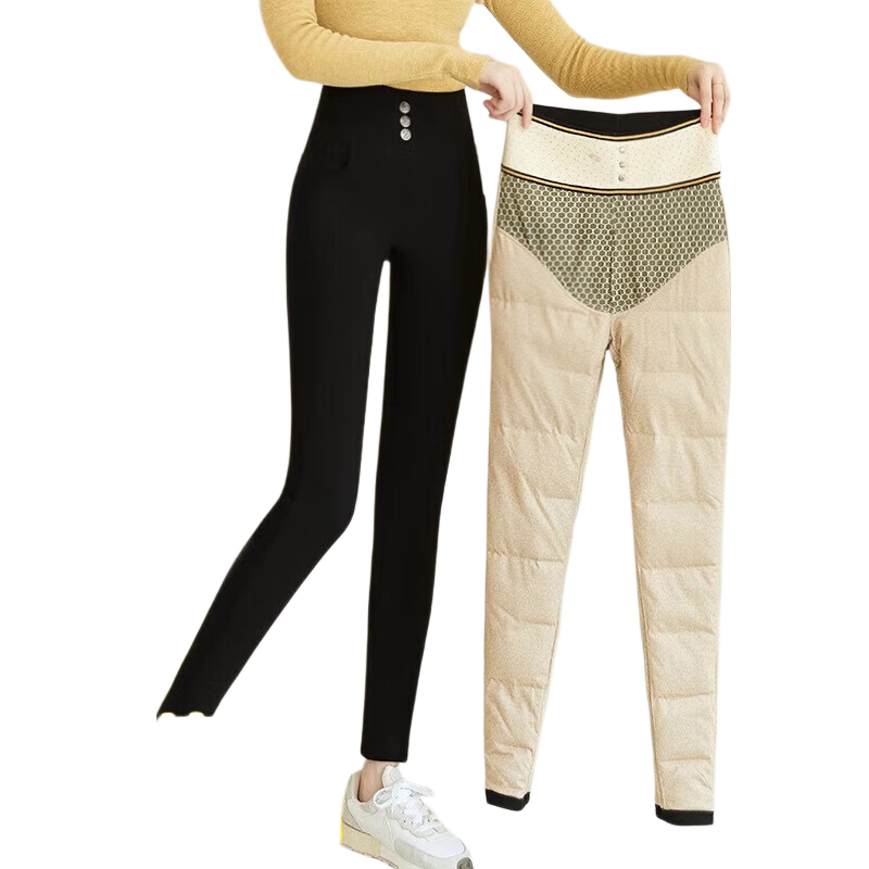Langsha Women's Down Pants Thickened Winter Outerwear Northeast Goose Down Wool Warm Fleece Slim Black Cotton Pants