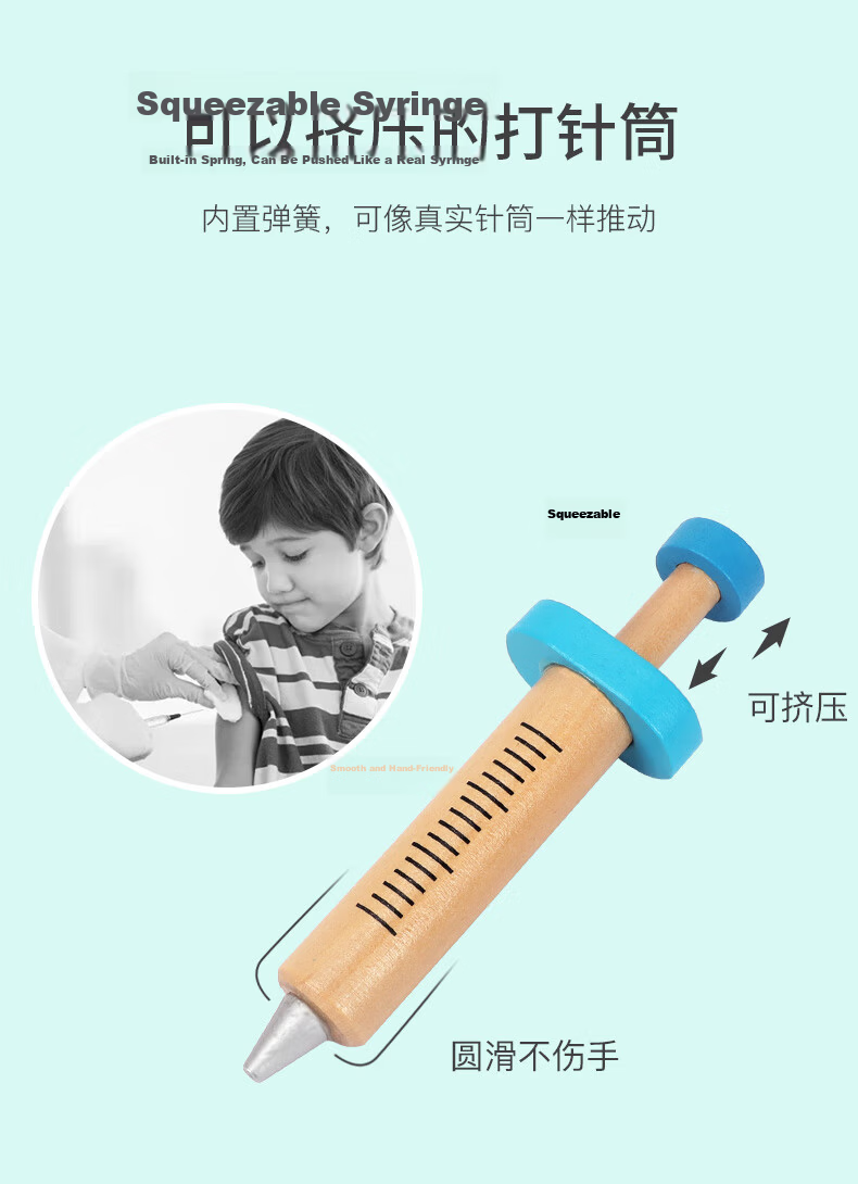 Little Pea Children's Pretend Play Doctor Nurse 28-Piece Set for Boys and Girls, Stethoscope Syringe Hospital Pretend Play for 1-3-6 Year Old Babies, Wooden Pretend Medical Kit Tools Baby Toys 7