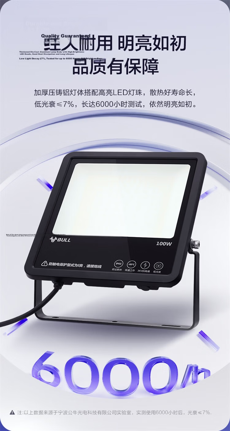 BULL LED Floodlight for Outdoor, Courtyard, Factory, Garden, Camping Light, IP65 Waterproof Rating, 100W-6500K White Light 3