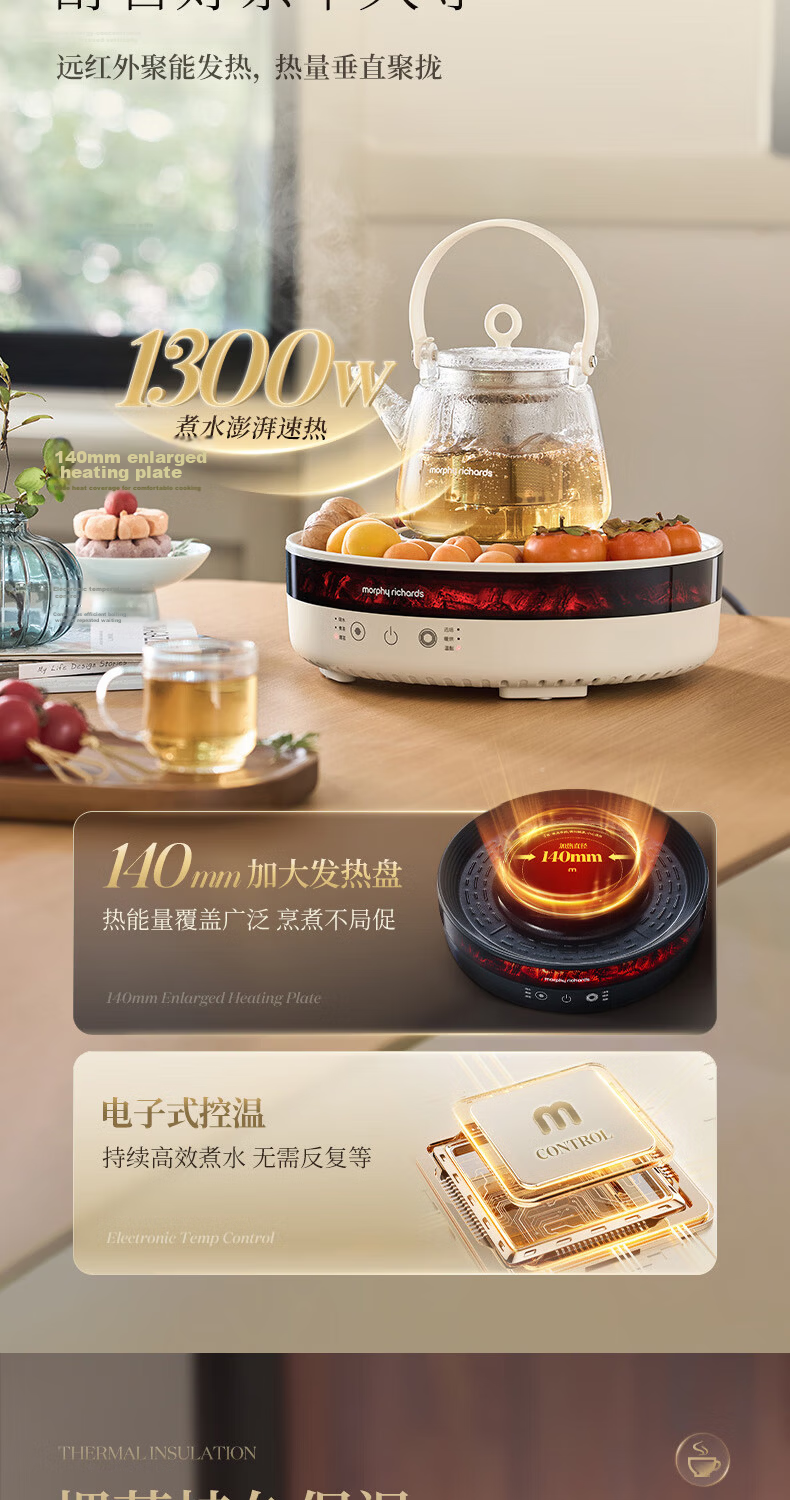 Morphyrichards Full Glass Health Pot Multifunctional Electric Ceramic Stove Tea Maker 360° Circular Roasting MR6096 Gray 21
