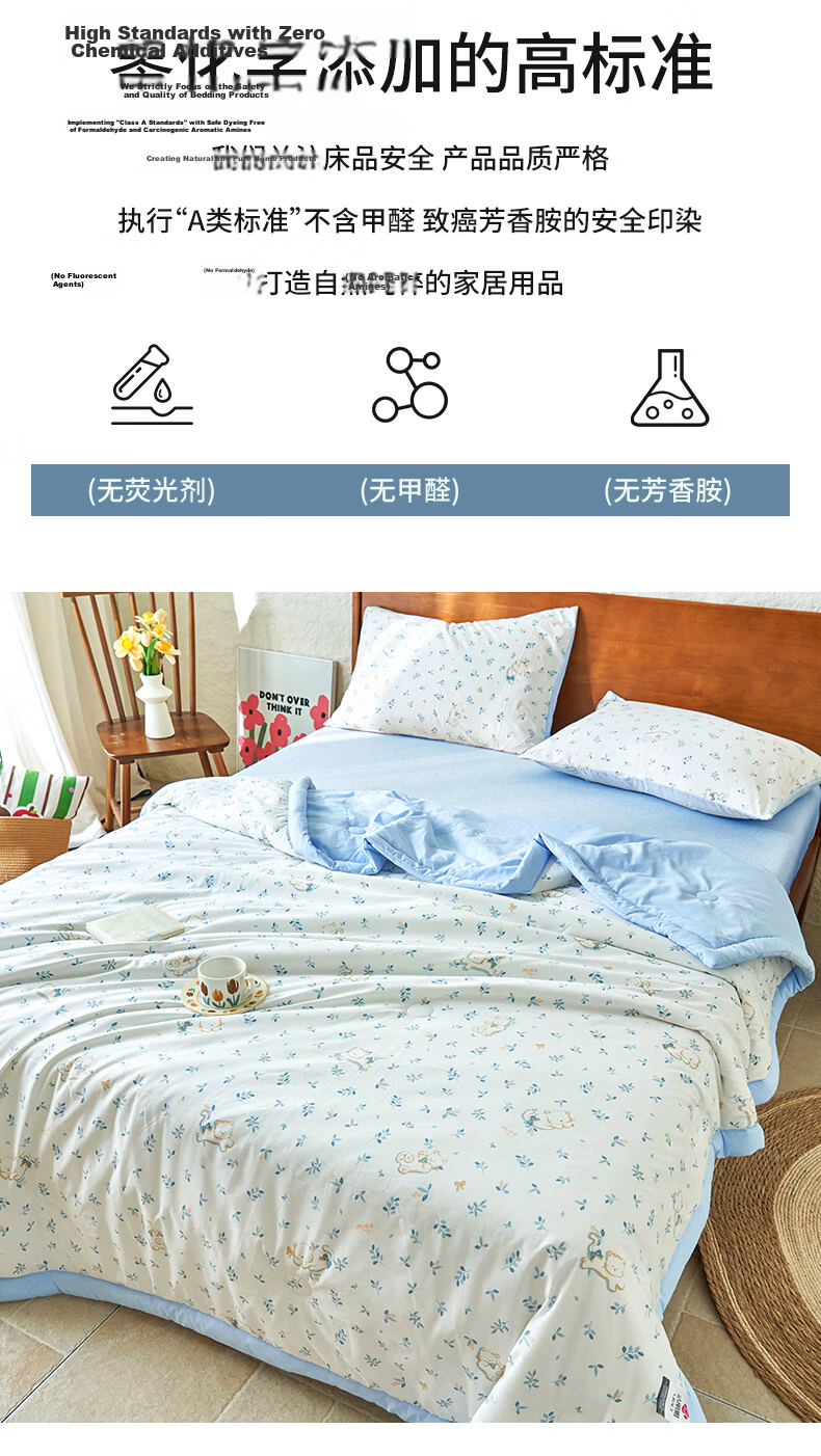 Grace A-Class 100% Xinjiang Cotton Summer Quilt Air Conditioning Quilt Washed Summer Cooling Quilt Double Thin Quilt Core 180*220cm 3