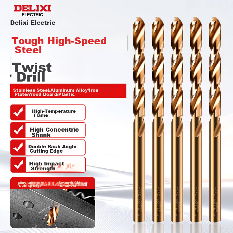 DELIXI ELECTRIC High Hardness Twist Drill Bit Set Stainless Steel Alloy Steel High-Speed Steel Electric Drill 4mm