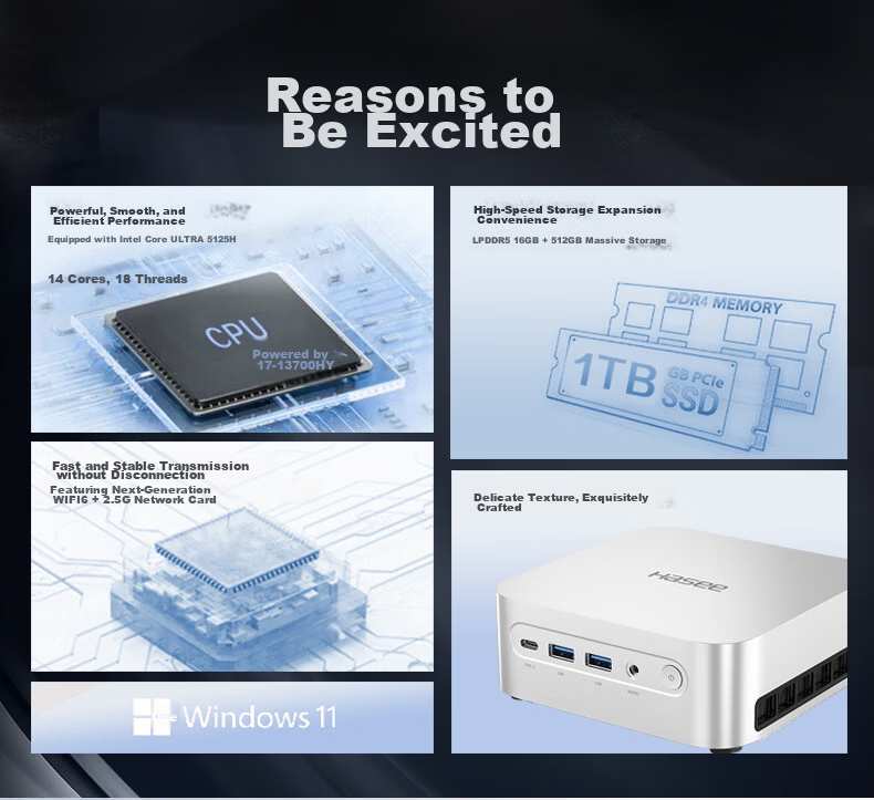 HASEE War God Mini U5S Mini Desktop PC (Core Ultra 5 125H/16GB LPDDR5/512GB/WIFI/Win11) 2