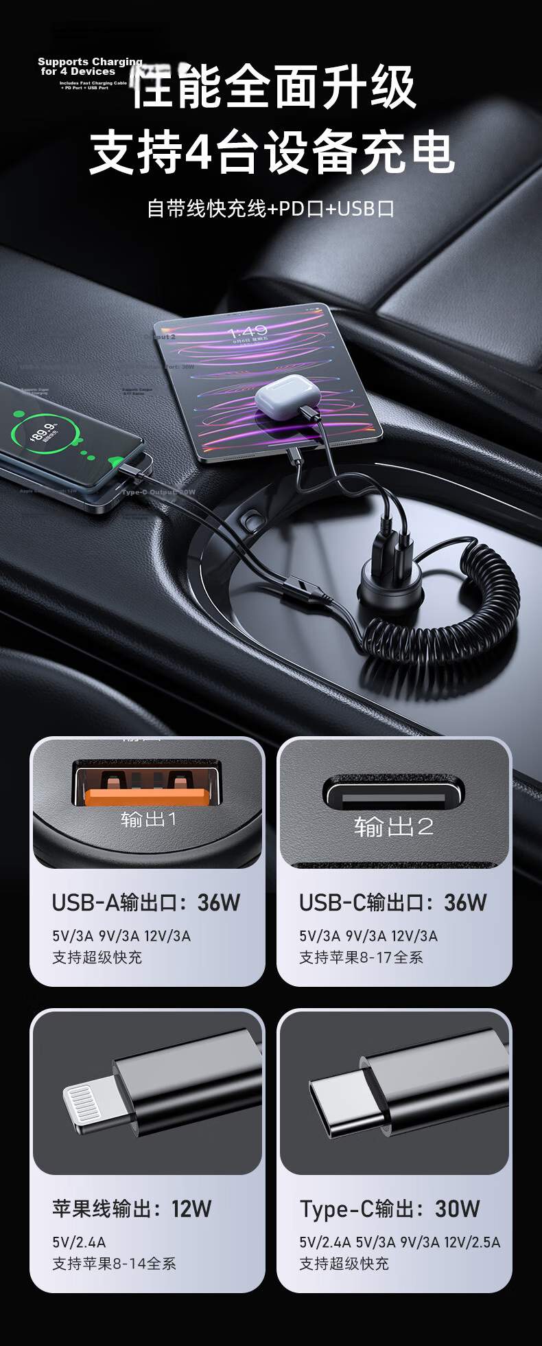 PHILIPS Car Charger Cigarette Lighter Super Fast Charging Dual USB Multi-Function Converter for Huawei Apple iPhone 17 Dash Cam Expansion Car Charger 4103 3