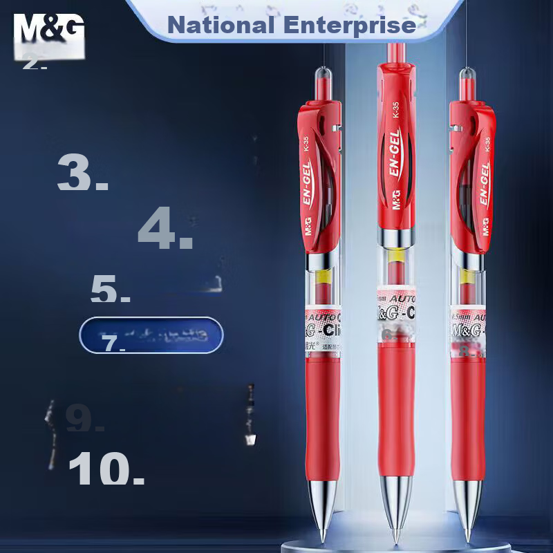 M&G K35 Retractable 0.5mm Red Gel Pen Student Signature Business Bullet Tip Office Supplies 3pcs/Box