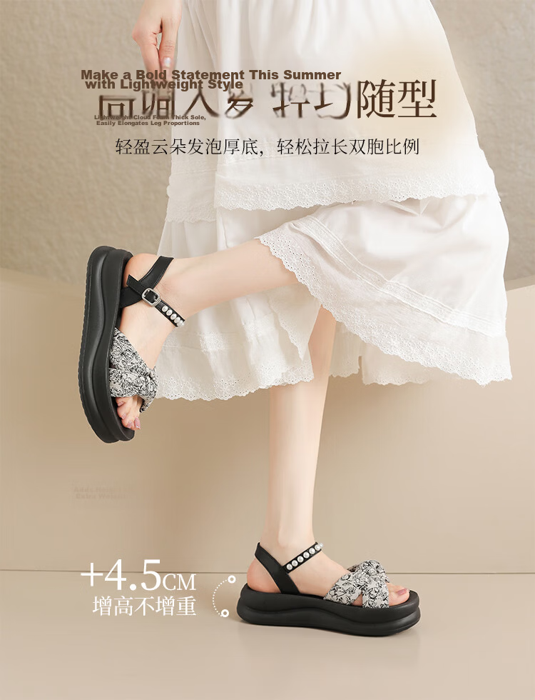 ZHR Women's Summer New Thick Sole Height Increasing Sandals with Bow Black 37 4