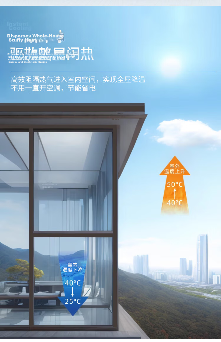 Qinghua Glass Film Sunscreen Heat Insulation Film 90x200cm Window Privacy Film Sunshade Reflective Light Blocking Explosion-Proof Glass Sticker 6