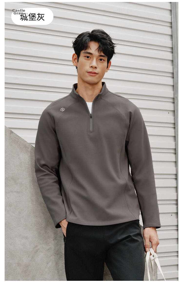 JD Jingzao Fleece Thermal Sports Long Sleeve T-Shirt Men Spring Fleece Warm Half-Zip Sweatshirt Dark Khaki XL 18