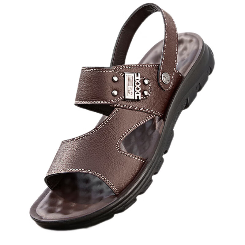 MEXICAN Men's First Layer Cowhide Sandals Beach Slippers Slip-On Hollow Out Shoes Brown Size 42