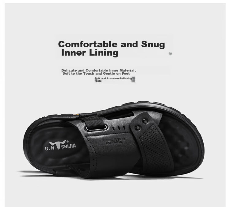 Bull Family Men's Leather Summer Sandals New Genuine Leather Thick Sole Beach Shoes Outdoor Dual-Wear Casual Slippers Middle-Aged and Elderly Dad Shoes 11