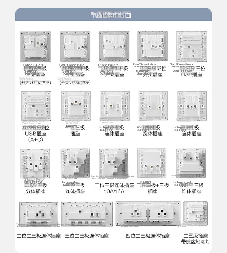BULL G60 Series 10A Angled Five-Hole Ultra-Thin Socket Panel G60Z223A Space Silver 24