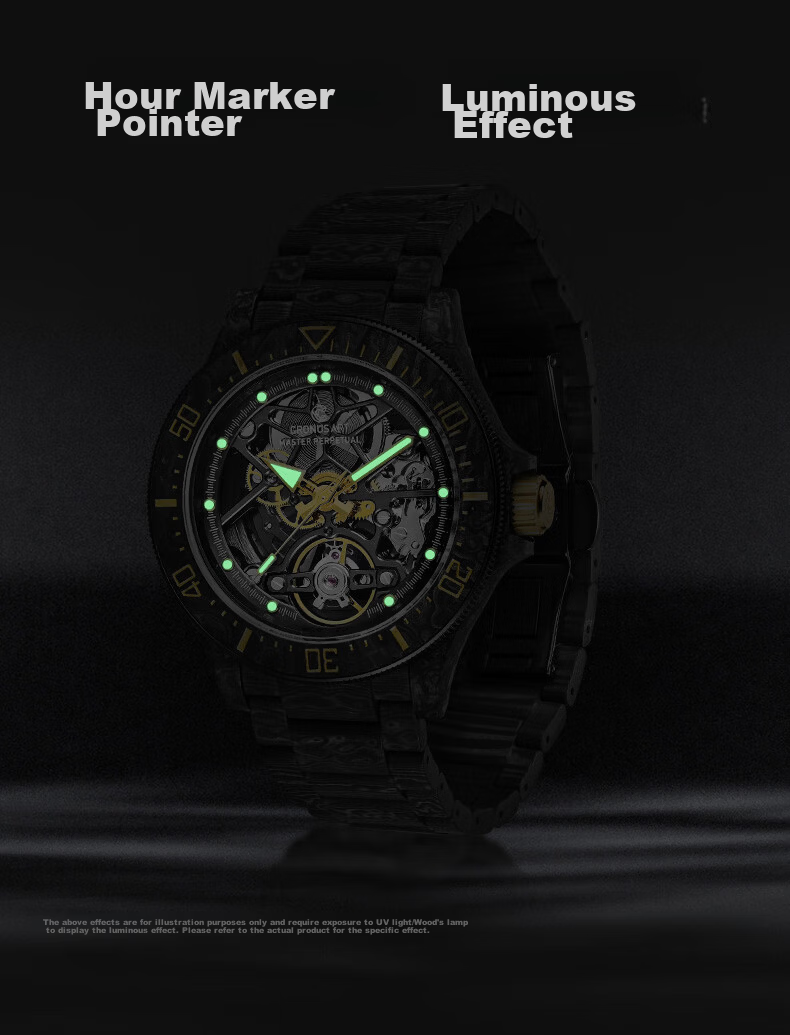 CRONUSART Kluos Full Carbon Fiber Men's Automatic Mechanical Watch Business Hollow Luminous Wristwatch 10
