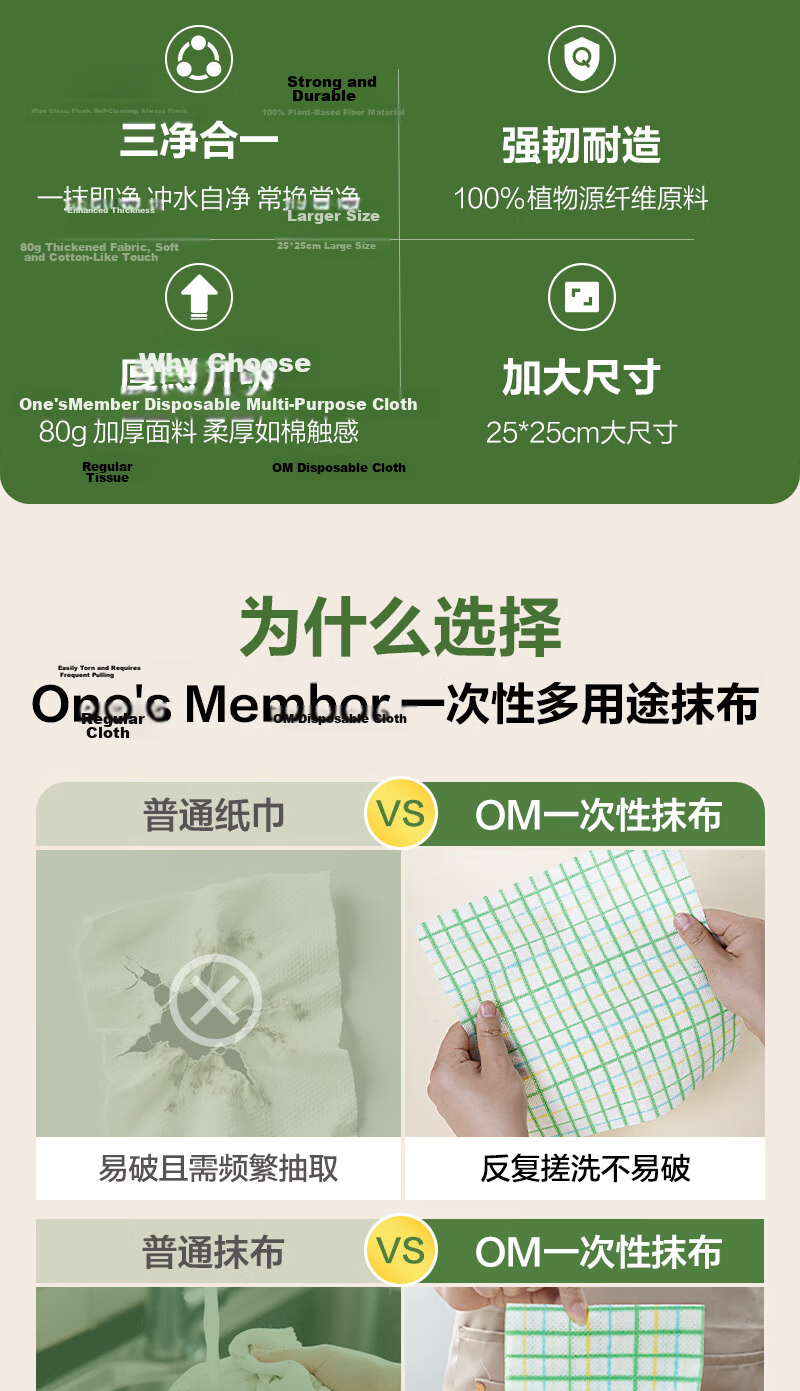 One's Member Disposable Multi-Purpose Cleaning Cloths 120pcs OM Thickened Household Dishwashing Towels Kitchen Supplies 2