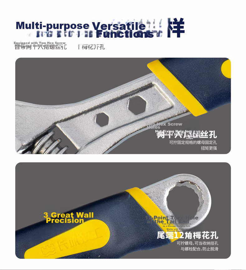 Great Wall Industrial Adjustable Wrench Multi-Purpose Pipe Wrench Large Opening Bathroom Wrench 200mm 8 Inch 302112 2