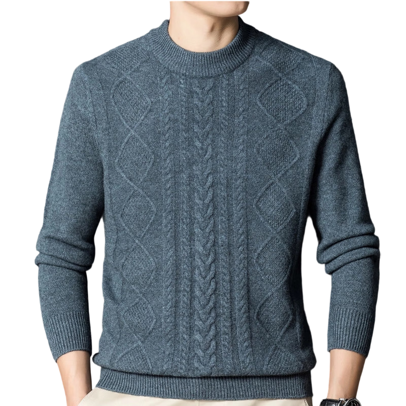 Hengyuanxiang Men's 100% Pure Wool Winter New Half High Neck Sweater Thickened Warm Middle-aged and Youth Knitted Base Shirt