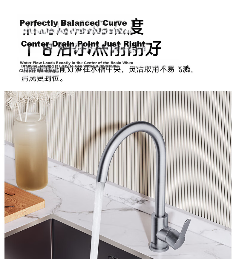 JOMOO Kitchen Faucet 304 Stainless Steel 360° Rotatable Dual Control Hot and Cold Tap 33221-748/7B-Z 9